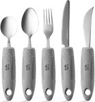 Special Supplies Adaptive Utensils (4-Piece Kitchen Set) Wide Non-Weighted Non-Slip Handles for Hand Tremors Arthritis Parkinson's or Elderly use | Stainless Steel Knife Fork Spoons - Grey