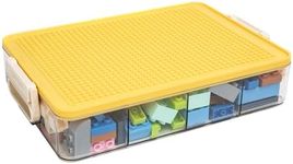 Toys Storage Organizer Bins for Lego, Stackable Toys Organizer, Lego Building Block Storage, Toy Storage Box with 24 Palace Grids, Plastic Stackable Organizer Bins (Yellow 1layer)