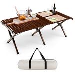 SPOTRAVEL Folding Camping Table, 4FT Portable Picnic Table with Carry Bag, Roll Up Bamboo Table for Indoor & Outdoor (Rustic Brown)