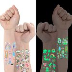 20 Sheets Luminous Temporary Tattoos, Cartoon Tattoos Stickers with Animals Dinosaur Mermaid Unicorn Series, Safety Waterproof Fake Tattoos for Kids Party Supplies