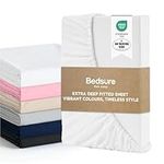 Bedsure Super King Fitted Sheet - Bed Sheets Extra Deep Pocket 16 Inches (40 cm), Soft Brushed Polyester Microfiber Material for Super King Bed, White, 180x200cm