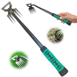 EPJJi Upgraded Weed Puller Tool, 2024 Newest Weeding Artifact Uprooting Weeding Tool, Multifunctional Manual Weed Remover Tool Manganese Steel Hand Weeder Pulling Tool for Lawn and Garden (6 Teeth)