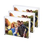 SimbaLux Magnetic Acrylic Picture Photo Frame 5x7 inches (3 Pack), Clear Glass Like, Double Sided Frameless Desktop Floating Display, Free Standing, Easy to Change