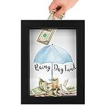 Americanflat 5x7 Rainy Day Black Box Frame with Polished Glass Front - Money Saver Shadow Box with Slot On Top for Wall and Tabletop - Honeymoon Adventure Fund and Piggy Bank for Adults