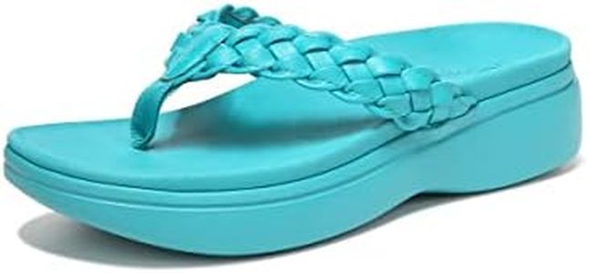 Vionic Women's Sunrise Kenji Toe Post Platform Sandal- Supportive Flip Flop Wedge Sandals That Include Three-Zone Comfort with Orthotic Insole Arch Support, Medium Fit Sandals for Women, Lake Blue Synthetic, 8.5
