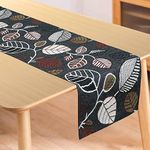 HOKIPO Cotton Jacquard Dining Table Runner 6 Seater, 12X72 Inches (In-532-D5Grey Leaves)