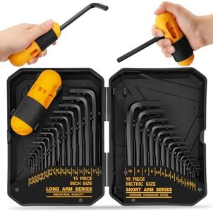 ELEAD 31-Piece Hex Key Set - Allen Wrench Set, SAE and Metric Allen Keys MM(0.7mm-10mm) SAE(0.028"-3/8) Heat-Treated, Torque Handle, High Leverage, Long & Short Keys, Easy Organization