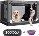 Zooba 42" Portable Soft Dog Crate for Large Dogs - Collapsible Travel Kennel with Carry Bag, Foldable Cage with Durable Textilene Mesh Door, Plush Bed - Ideal for Home or Travel - Charcoal Gray