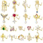 TAMHOO 18Pcs 18G Nose Rings L Shape Nose Ring Stud for Women-Butterfly Nose Ring - Heart Nose Ring- Gold Nose Studs for Women, Metal, cubic zirconia