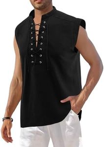 HarnyLoom Celtic Sleeve Gothic Pirate Shirt Men's Medieval Shirts Medieval Sleeveless Costume Shirts for Party Cosplay (Style-3, XXXL)