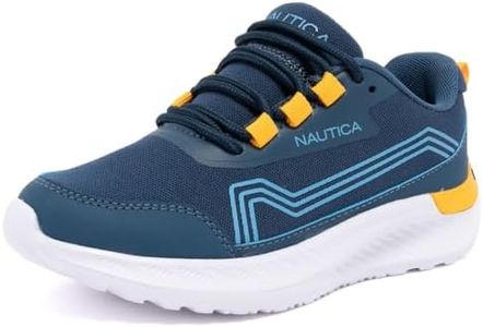 Nautica Youth Slip-On Sneakers – Athletic Bungee Lace Shoes for Boys and Girls with Cushioned Insole and Flexible Sole - Stellan, Navy Blue Orange, Size 4
