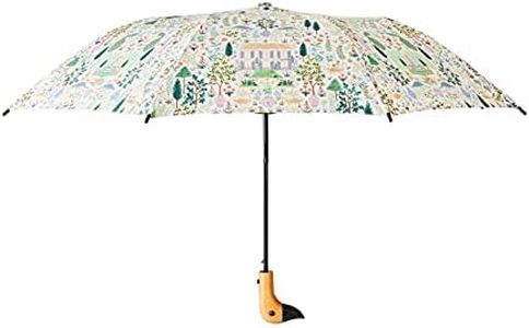 RIFLE PAPER CO. Umbrella, Matching Storage Sleeve, Portable, Auto Open and Close, Wooden Handle, Printed in Full Color, Cmaot, 11.125 inch