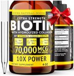 Liquid Biotin & Collagen 70,000mcg Hair Growth Vitamin Drops - Healthy & Radiant Skin, Strong Nail Support - High Potency Hair Loss Supplement For Damaged Strands, USA Made For Men & Women (4oz)