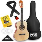 PYLE 30" Classical Acoustic Guitar Kit-1/4 Size, Handcrafted Wood Natural Gloss Finish, 6 Nylon Strings w/Gig Bag, Tuner, Extra Strings, Picks, Strap- Beginners, Kids-Right Handed