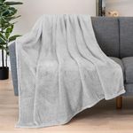 PAVILIA Light Gray Throw Blanket for Couch Bed, Soft Fleece Throws for Sofa Chair, Fuzzy Waffle Textured Blanket, Cozy Warm Lightweight All Season Blanket Throw, 50x60