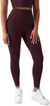 YITTY Active Women's UltraLuxe High-Waist No-Pocket Legging, Athleisure, 4-Way-Stretch, Burgundy, L, Short