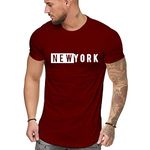 FASHION AND YOUTH New York T-Shirt Half Sleave Solid Color Graphic Printed Funny Typography Casual Round Neck. Sports & Gym wear Stylish Branded Tshirt Maroon