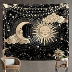 HASTHIP® Sun and Moon Tapestry Aesthetic Sun Moon Tapestry Black Dark Spiritual Tapestries Wall Art Tapestry Bed Cover Wall Hanging Room Decor for Bedroom Livingroom (51"x59")