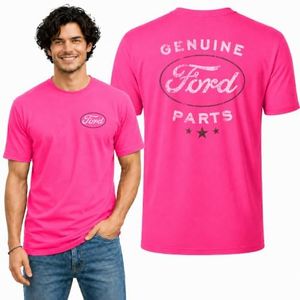 Wild Bobby Genuine Ford Parts Vintage Distressed Cars and Trucks Mens Graphic Tees Front and Back T Shirt Printed Graphic Tees for Men, Neon Pink, 5X-Large