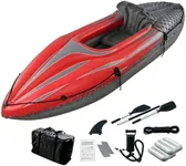 Nuwani 9 ft Inflatable Kayak, 1-Person Foldable Fishing Boat, 220 lb Capacity, Includes Aluminum Oars, High Output Pump, Adjustable Seat, Removable Fin, Cargo Net for Adults, Lakes & Rivers