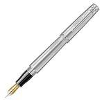 Scrikss Designer Fountain Ink Pen | Medium Nib Mounted with Converter Chiselled Platinum Plated Brass Body Platinum Plated Trims | Heritage Series | Engraved Design