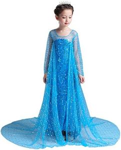 Dressy Daisy Kids Girls' Snow Queen Ice Princess Costumes Halloween Fancy Party Sequin Dress with Train Long Sleeve Size 10-12 Blue