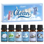 SALUBRITO Clean Essential Oils Set, Fresh Cotton, Clean Home, Fresh Linen, Soft Powder, Blossom Soap, Mint Scented Oils for for Diffuser, Candle, Soap Making, Premium Fragrance Oils, Diffuser Oils