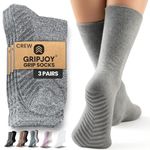 Gripjoy Grip Socks Non Slip Socks for Women Men | Non Skid Hospital Socks – 3 pk (Small/Medium (Women's 5-10, Men's 6-9), Light Grey)