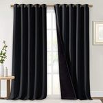 NICETOWN Heat Blocking 100% Blackout Curtains, Durable Black Lined Blackout Curtains for Halloween, Energy Saving Long Curtains for Patio Sliding Glass Door, Black, 70 inches x 95 inches, 2 Panels