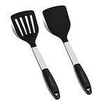 Daily Kitchen Spatula Set Heat Resistant Silicone and Stainless Steel - Turner Spatulas Rubber Grip - Flexible Silicone Spatulas for Non Stick Cookware - Pancake Turners Egg Flippers - 2-Piece Set