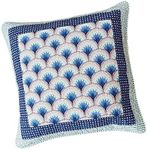 DaDa Bedding Minty Blue Mediterranean Euro Pillow Sham - Cotton Patchwork Fans Breezy Ocean Waves Shell Pattern - Vibrant Lavender Grey Navy Cushion Cover - 26" x 26" 1-Piece