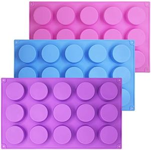 SENHAI 3 Pcs 15 Holes Cylinder Silicone Molds for Making Chocolate Candy Soap Muffin Cupcake Brownie Cake Pudding Baking Cookie - Purple Blue Pink