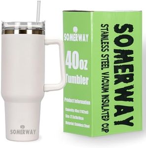 1182ML 40OZ Mug Isotherme, Thermos Café avec poignée et Paille Tasse à Café Acier Inoxydable Tasse Isotherme Voyage double isolée sous vide avec Couvercle, Verres à Boire Réutilisables