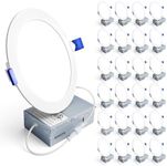Ensenior 24 Pack 6 Inch LED Recessed Light, Dimmable, 6000K Clear White, 1200LM High Brightness, 12W 120V, Damp Rated, Ultra-Thin Canless Wafer Ceiling Light - ETL & FCC & IC