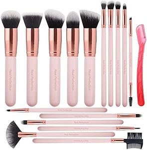 Real Perfection Makeup Brush Set 16 Pcs with 1 Eyebrow Razor Premium Synthetic Foundation Powder Concealers Eyeshadow Blush Makeup Brushes Make up Brushes Kit