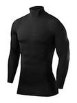 PowerLayer Men's Compression Base Layer Top Long Sleeve Under Shirt - Mock Neck - Black, S