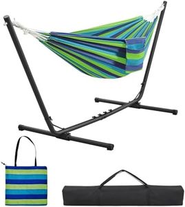 Yaheetech Hamac Double sur Pied Hamac avec Support en Métal Réglable en Longueur Sac de Transport Charge Maximale 205 kg pour Extérieur Intérieur Jardin Terrasse Rayures Bleu-Vert