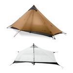 Telomat 3F Lanshan1 Ultralight Tent 3/4 Season Portable Backpacking Tent for 1-Person 15D Silicon Coated Waterproof Poleless Double Layer Tent for Camping, Climbing, Hiking (Khaki 4 Season)