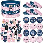 ssailue decor Gender Reveal Party Favors,94PCS Bracelets Button Pins Stickers,Team Boy or Girl Gender Reveal Silicone Wristbands for Baby Shower Voting Games Party Supplies