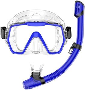 Snorkel Set Adults Snorkeling Gear Anti-Leak and Anti-Fog Tempered Glass Lens Panoramic View Swim Mask Dry Top Snorkel Kit for Snorkeling Scuba Diving Swimming Travel with Carry Bag