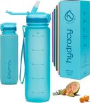 Hydracy Water Bottle with Times to Drink & Straw - Large 1 Litre BPA Free Motivational Water Bottle & No Sweat Sleeve -Leak Proof Gym Bottle with Time Marker - Ideal for Fitness, Sports & Outdoors