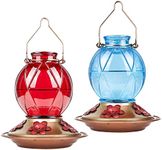 BOLITE Hummingbird Feeder, Glass Hummingbird Feeders for Outdoors Hanging, Five Feeding Ports, 20 Ounces, 2 Pack, Red and Blue