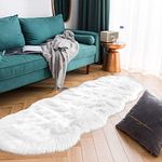 Latepis Runner Rug 2x6 Faux Sheepskin Rug White Rug Fluffy Rug Furry Rug Plush Rug Faux Fur Rug Sheep Skin Rug for Bedroom Sofa Throw Cushion Room Decor, Sheepskin