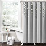 Lush Decor Boho Pom Pom Tassel Linen Shower Curtain, 72" x 72", Light Gray