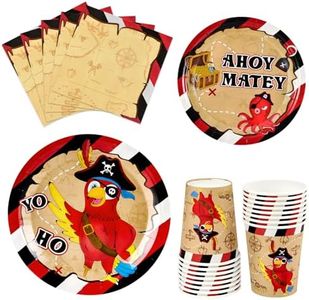 WERNNSAI Pirate Birthday Decorations - 64 PCS Pirate Plates Napkins and Cups Parrot Party Decorations Treasure Party Favors for Kids Birthday Treasure Theme Supplies Serves 16 Guests