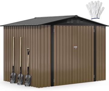 DWVO 8x6ft Metal Outdoor Storage Shed, Waterproof Tool Shed Heavy-Duty Storage Unit with Lockable Door and Vents, Ideal for Bicycles, Tools, Lawnmowers, Backyards, Patios, Lawns - Brown