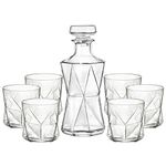 Bormioli Rocco Whiskey Decanter & 6 Glasses Tumblers Xmas Wedding Gift Boxed Set (Cassiopea)