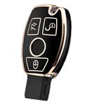 JVCV® Gold Border TPU Key Cover Compatible with Mercedes Benz Smart Key (Black)