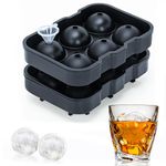 TeQable Ice Ball Maker - 2-Pack Large Whiskey Round Ice Cube Mold, 1.8 Inch Reusable Silicone Spheres with Lids & Funnel, Perfect for Cocktails, Bourbon & Iced Beverages, Black