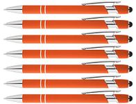 Rainbow Rubberized Soft Touch Ballpoint Pen with Stylus Tip is a stylish, premium metal pen, black ink, medium point. Box of 7 (ORANGE)